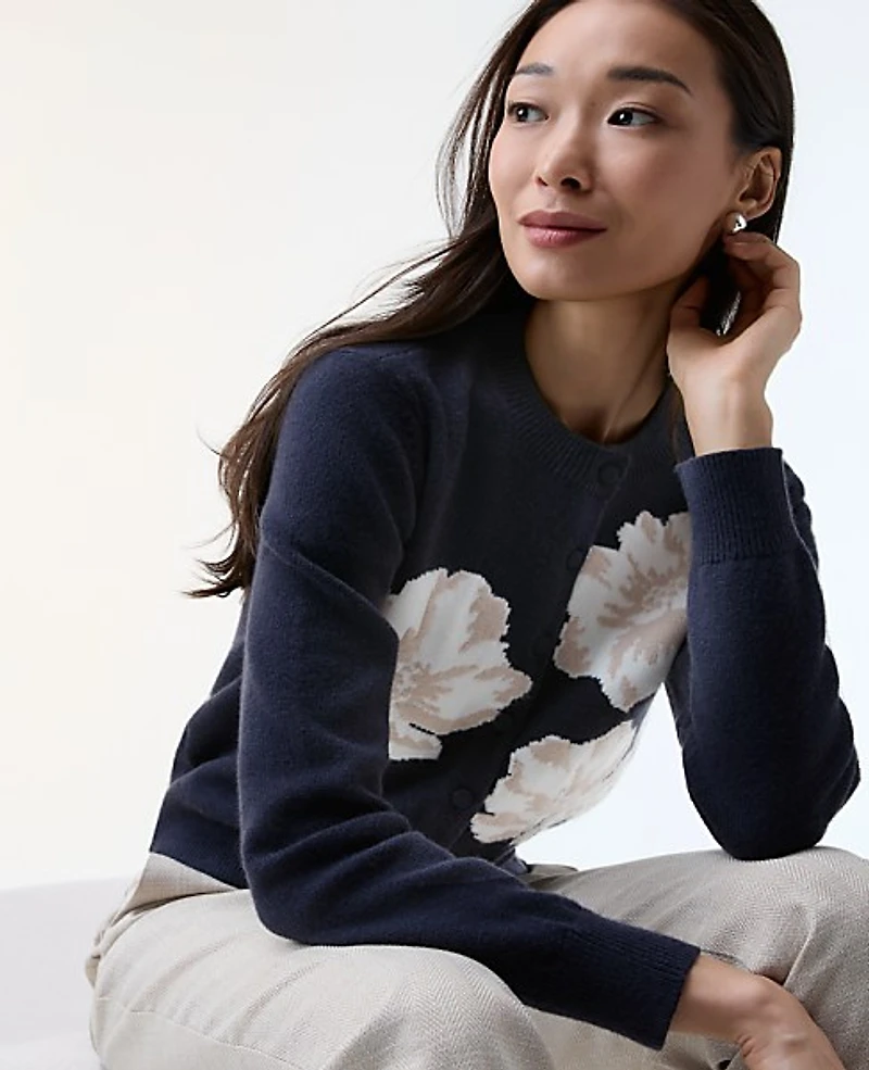 Ann Taylor Floral Cardigan Indigo Dusk Women's
