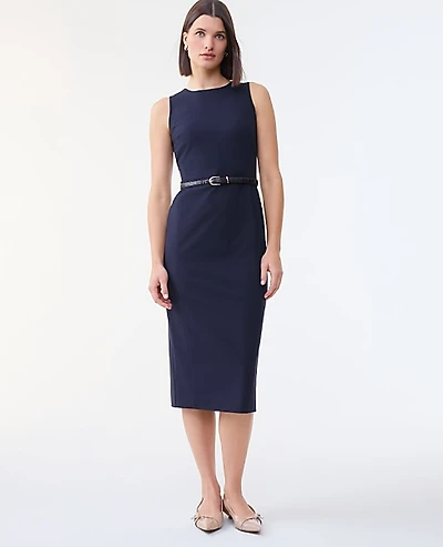 Ann Taylor The Petite Belted Crew Neck Sheath Dress Seasonless Stretch Deep Navy Sky Women's