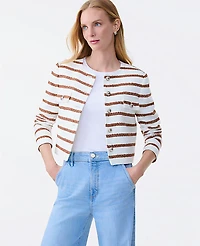 Ann Taylor The Petite Crew Neck Jacket Striped Tweed Tortoise Shell Women's