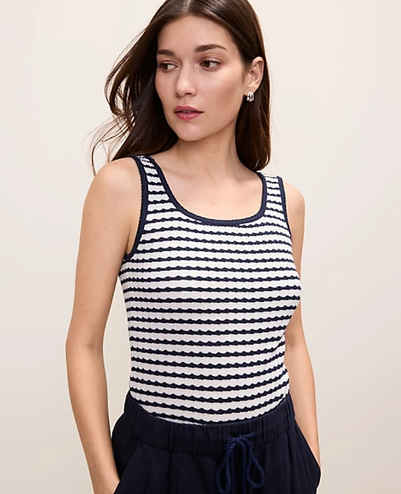 Ann Taylor Weekend Pointelle Tank Top Deep Navy/White Women's