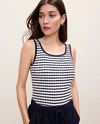 Ann Taylor Weekend Pointelle Tank Top Deep Navy/White Women's