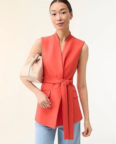 Ann Taylor The Petite Belted Long Vest Fiery Sunset Women's