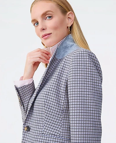 Ann Taylor The Petite Fitted Single Button Blazer in Houndstooth Size 2 Blue/Tan Houndstooth Multi Women's