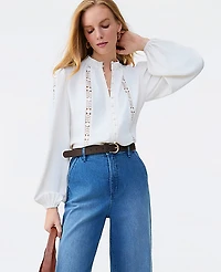 Ann Taylor Petite Lace Trim Blouse Winter White Women's