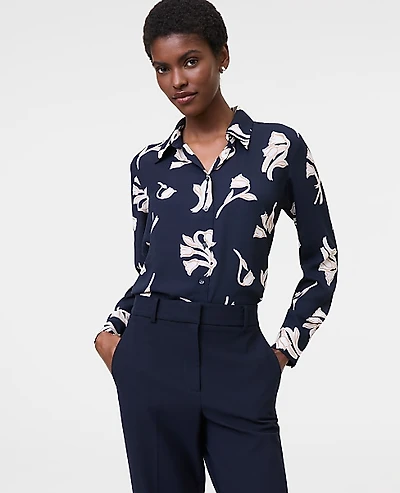 Ann Taylor Floral Button Down Shirt Size Medium Night Sky Women's