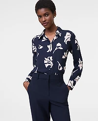 Ann Taylor Floral Button Down Shirt Size Medium Night Sky Women's