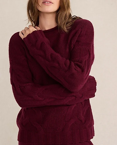 Ann Taylor Haven Well Within Cashmere Cable Roll Neck Sweater Intense Burgundy Women's