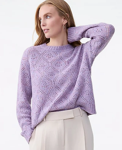 Ann Taylor Petite Pointelle Crew Neck Sweater Women's