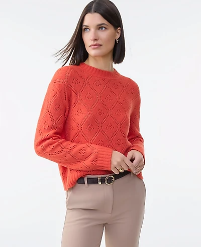 Ann Taylor Petite Pointelle Crew Neck Sweater Women's