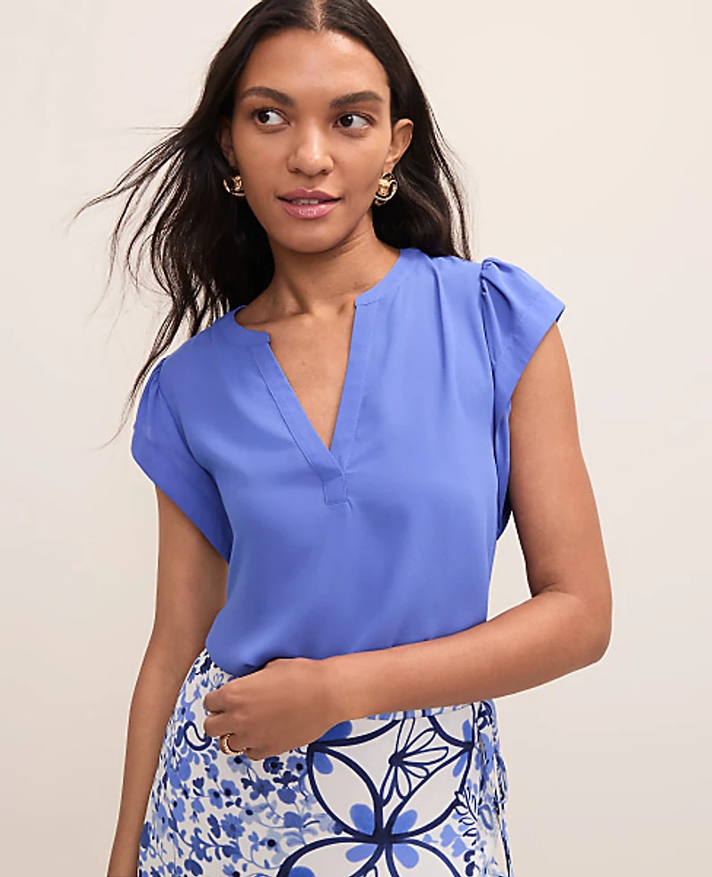 Ann Taylor Mixed Media Flutter Sleeve Top Women's