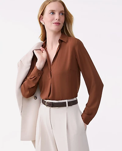 Ann Taylor Camp Shirt Size XL French Press Women's