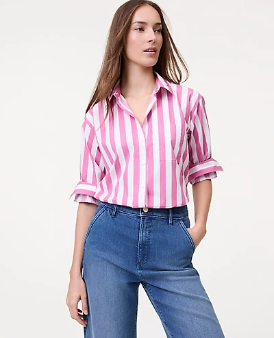 Ann Taylor Weekend Striped Oversized Shirt Dusty Mauve Women's