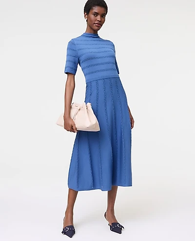 Ann Taylor Petite Pointelle Mock Neck Sweater Dress Electric Periwinkle Women's