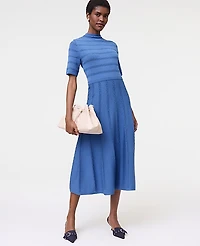 Ann Taylor Petite Pointelle Mock Neck Sweater Dress Electric Periwinkle Women's