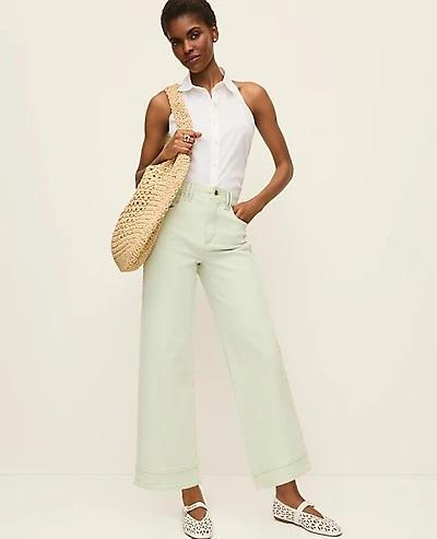 Ann Taylor The Petite Wide-Leg Crop Jean Pale Aqua Women's