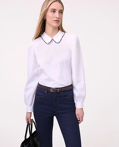 Ann Taylor Weekend Scalloped Trim Blouse Women's