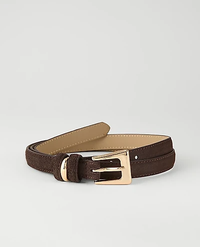 Ann Taylor Suede Sculpted Buckle Belt Dark Chocolate Women's