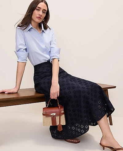 Ann Taylor Eyelet Full Midi Skirt Night Sky Women's