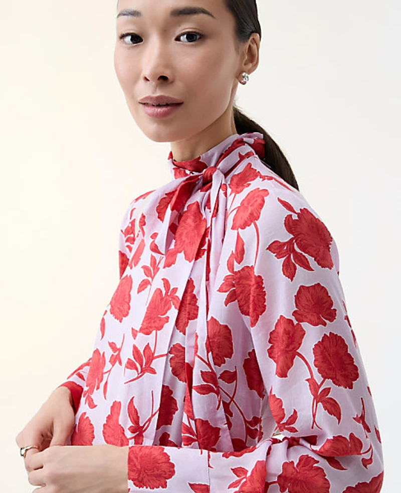 Ann Taylor Petite Floral Bow Blouse Fiery Sunset Women's