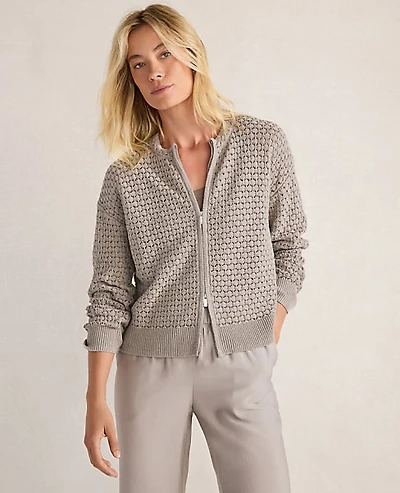 Ann Taylor Haven Well Within Organic Cotton Linen Open Stitch Cardigan Mushroom Women's