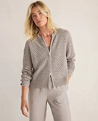 Ann Taylor Haven Well Within Organic Cotton Linen Open Stitch Cardigan Mushroom Women's