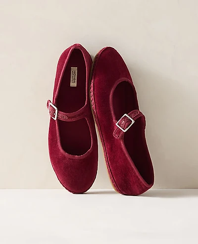 Ann Taylor Haven Well Within Velvet Mary Jane Ballet Flats Deep Merlot Women's