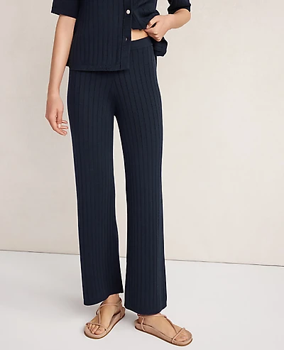 Ann Taylor Haven Well Within Organic Cotton Ribbed Wide Leg Pant Nightfall Wash Women's