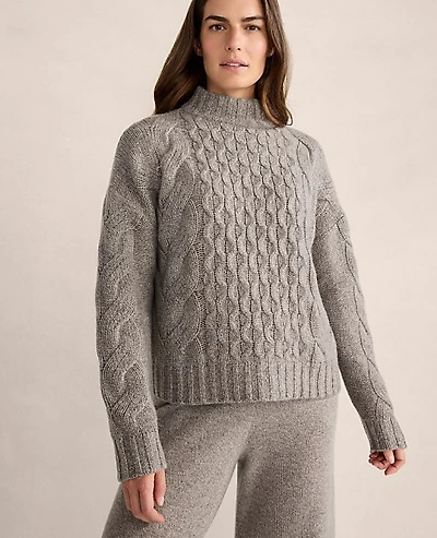 Ann Taylor Haven Well Within Cashmere Honeycomb Cable Mockneck Sweater Porcini Heather Women's