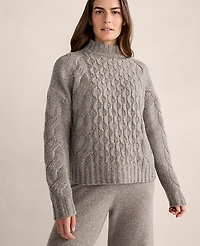 Ann Taylor Haven Well Within Cashmere Honeycomb Cable Mockneck Sweater Porcini Heather Women's