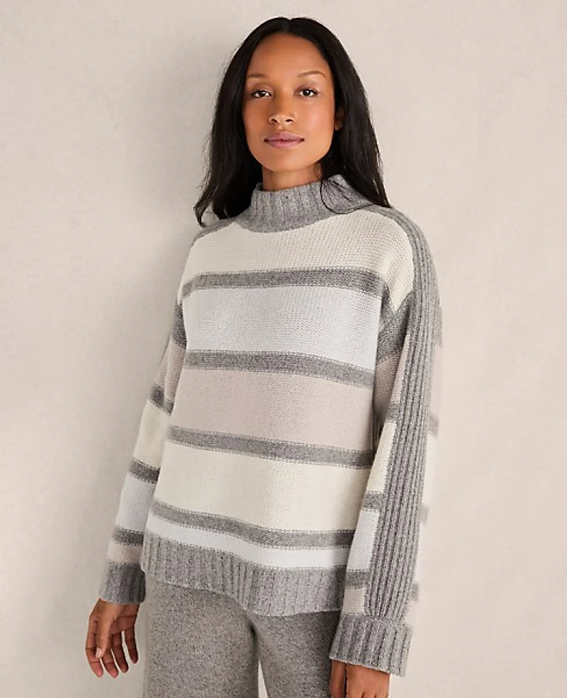 Ann Taylor Haven Well Within Cashmere Striped Mockneck Sweater Fresh Cream Women's
