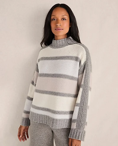 Ann Taylor Haven Well Within Cashmere Striped Mockneck Sweater Fresh Cream Women's