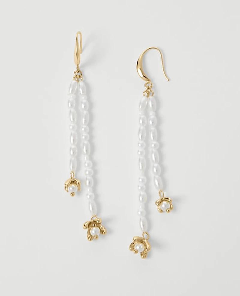 Ann Taylor Pearlized Double Tassel Drop Earrings Ivory Women's