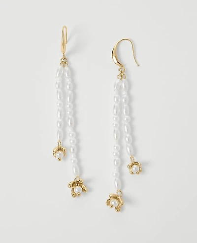Ann Taylor Pearlized Double Tassel Drop Earrings Ivory Women's
