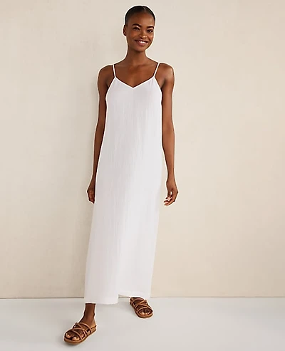 Ann Taylor Haven Well Within Organic Cotton Gauze V-Neck Midi Dress White Women's