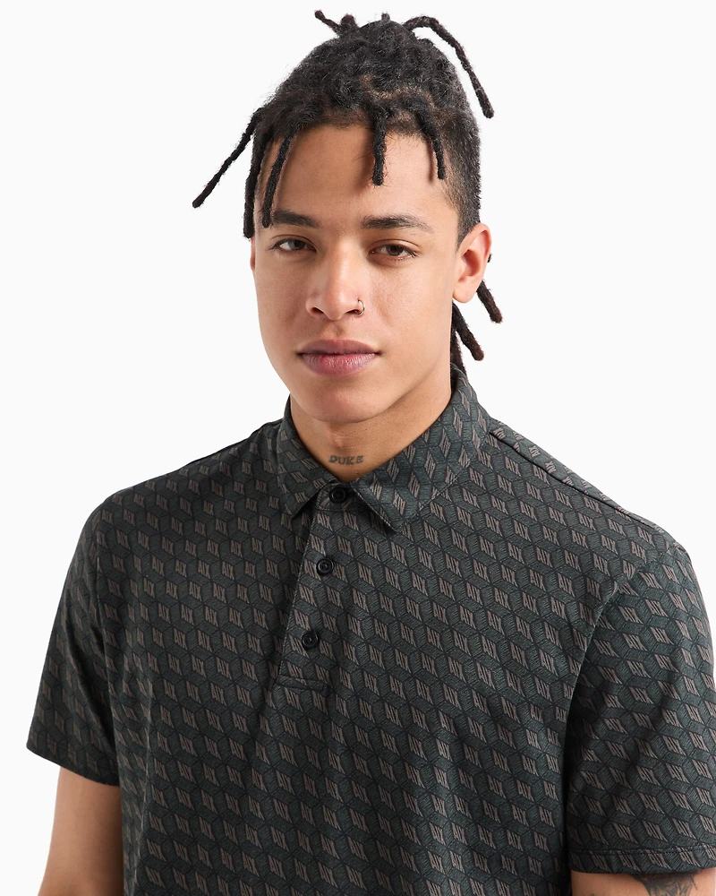 Regular fit cotton polo with allover logo