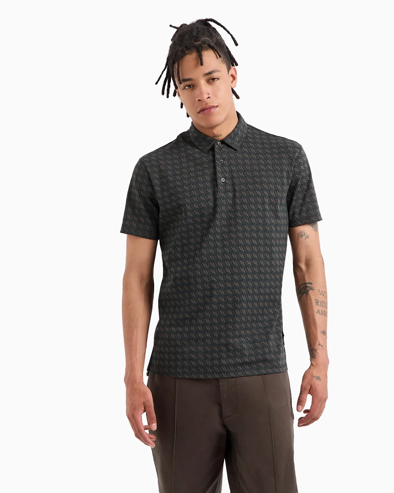 Regular fit cotton polo with allover logo