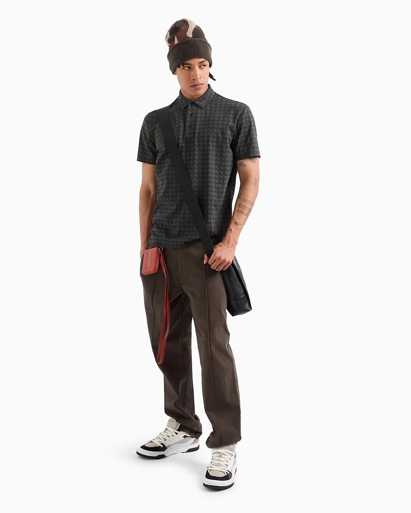 Regular fit cotton polo with allover logo