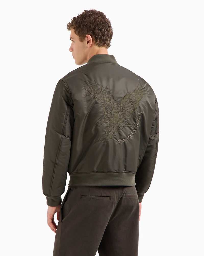 Padded bomber jacket with eagle print on the back