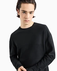 Crew-neck cotton sweater with central processing
