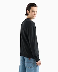 Crew-neck cotton sweater with central processing