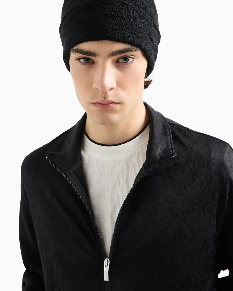 Zip-up sweatshirt allover tone-on-tone monogram fabric