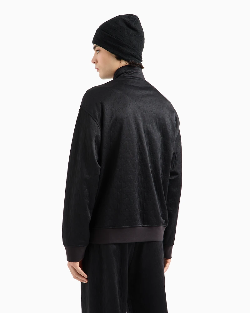 Zip-up sweatshirt allover tone-on-tone monogram fabric