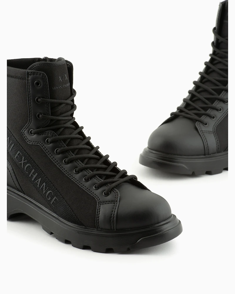 Boots with logo and fabric inserts