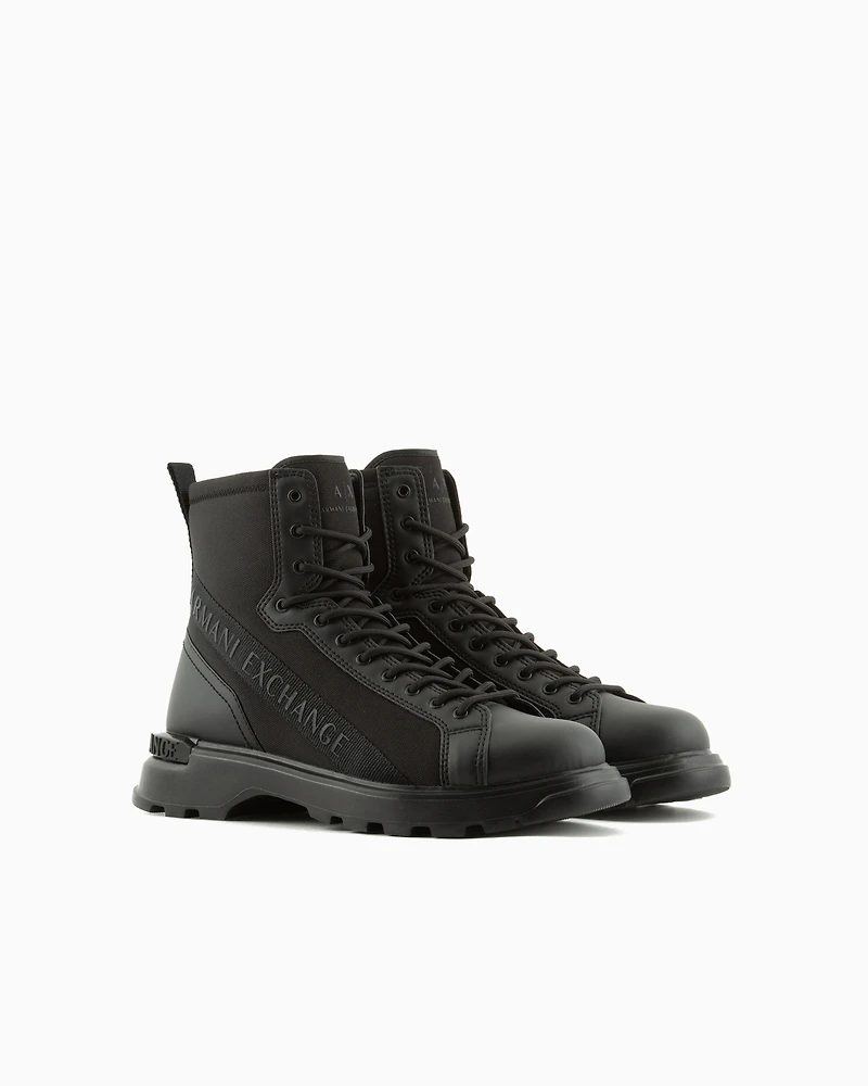 Boots with logo and fabric inserts
