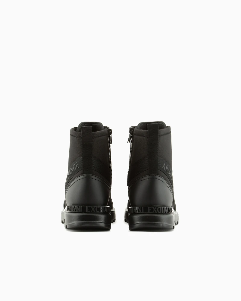 Boots with logo and fabric inserts