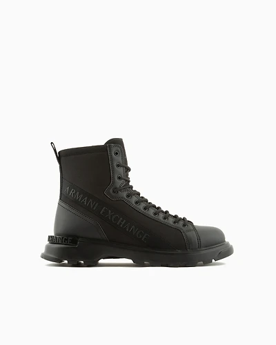 Boots with logo and fabric inserts