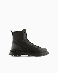 Boots with logo and fabric inserts