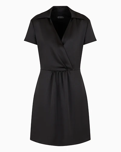 Short satin dress with overlapping neckline