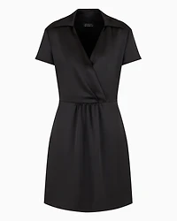 Short satin dress with overlapping neckline
