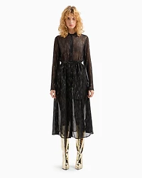 Sheer Chiffon Shirt Dress with Foil Print